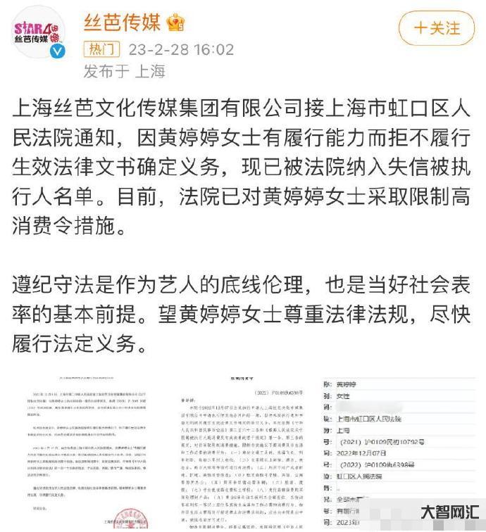 黃婷婷被納入失信被執行人名單