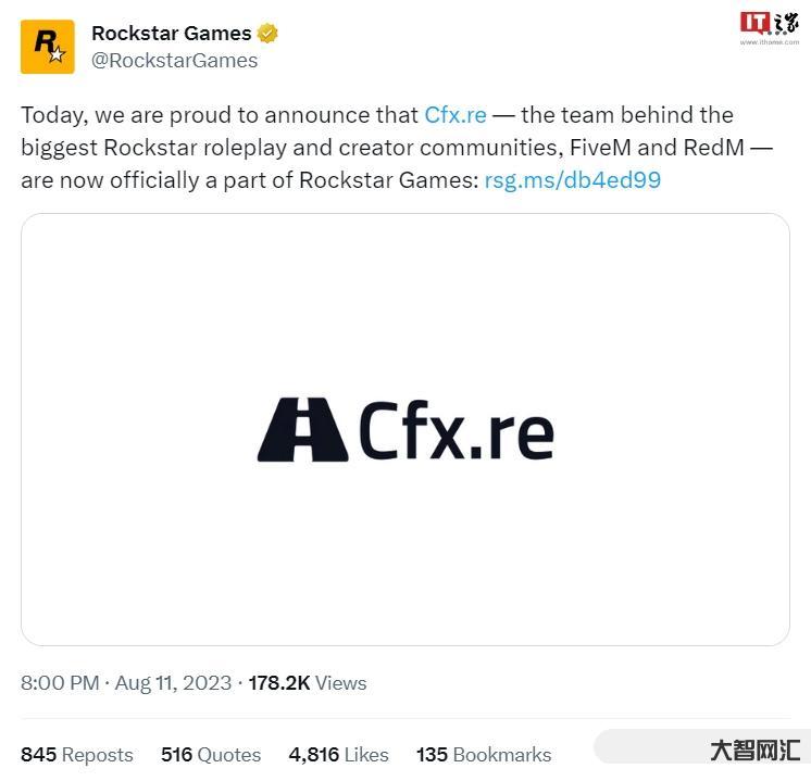 R 星宣布收購聯機平臺 FiveM 和 RedM 背后的團隊 Cfx.re